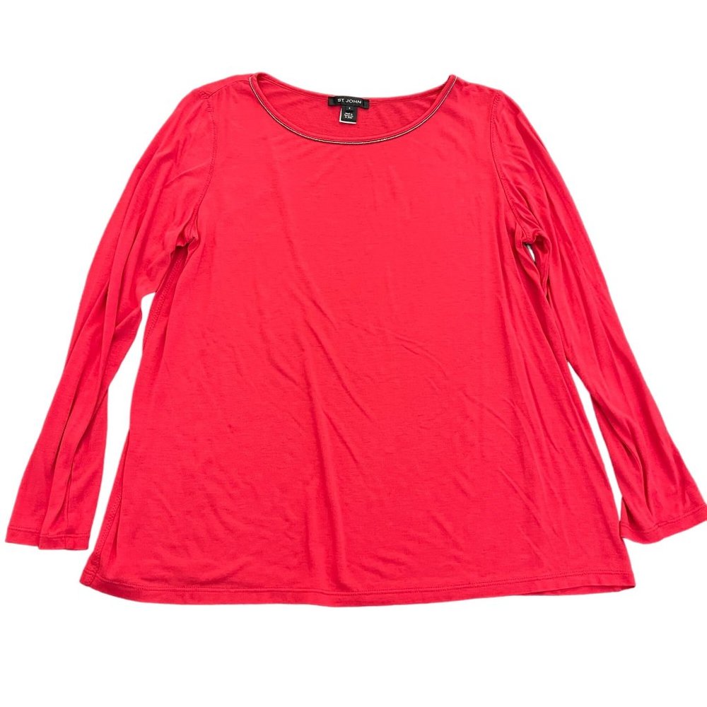 St. John Red LS Top Silver Embellished, Size S